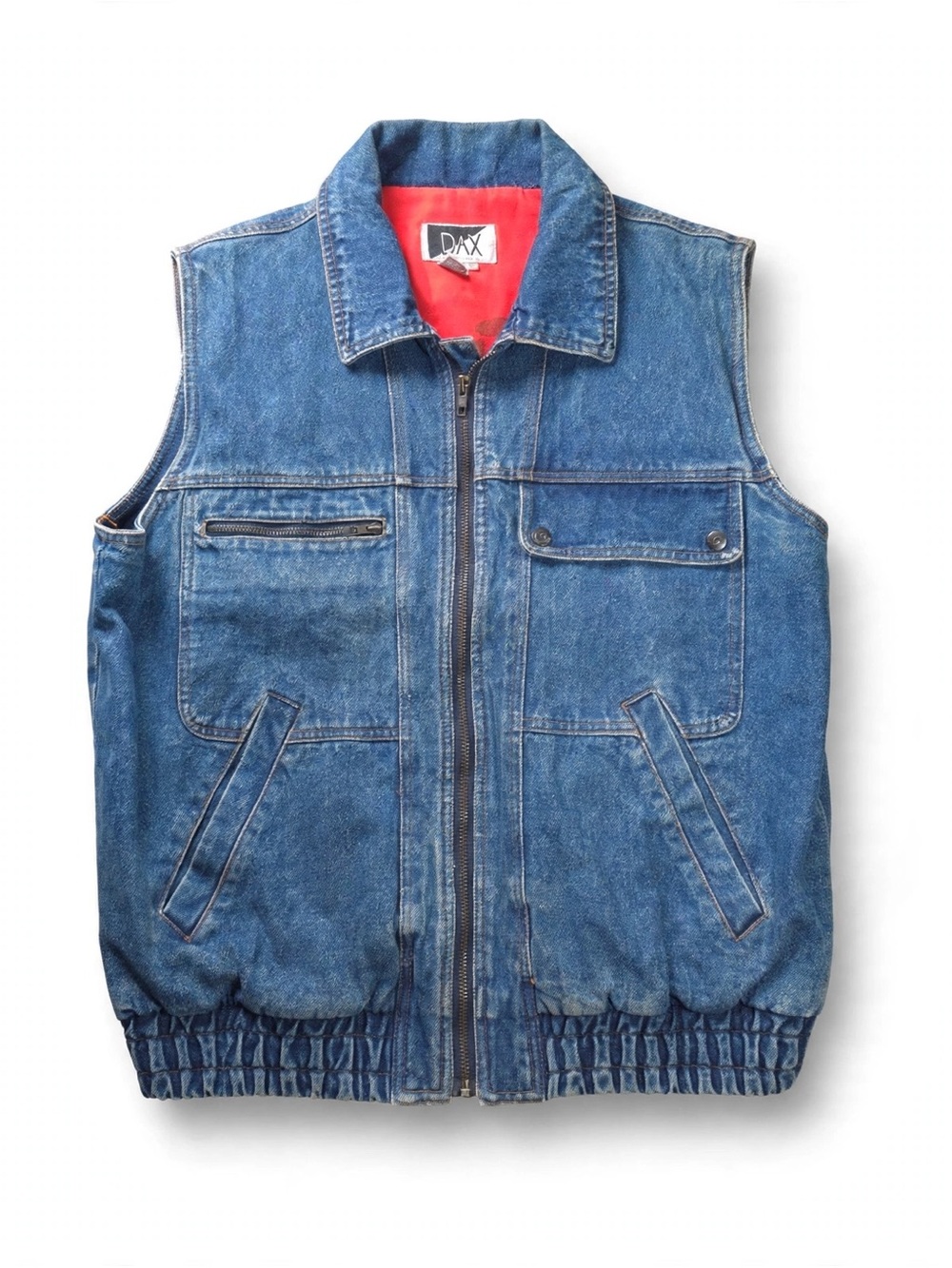 DAX Denim Vest Mens XL Blue Zip Front Quilted Lining Vintage 90s
